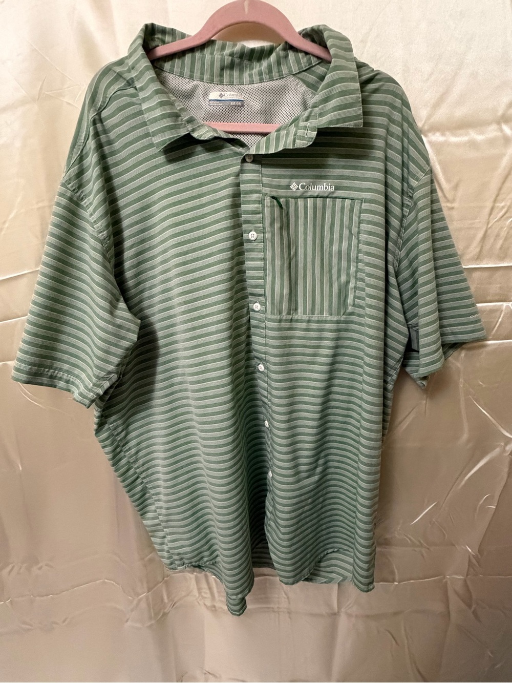 Columbia Men's Sage Green Striped Button-Down Casual Shirt